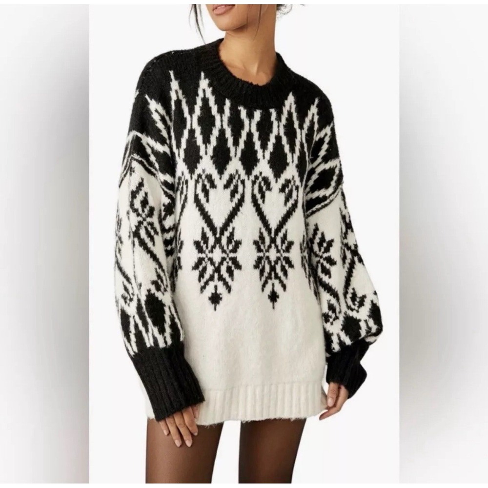 Free People Fireside Patterned Tunic Oversized Dolman Sleeve Cuff‎ Medium